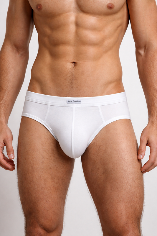 Men's Spun Bamboo bamboo viscose briefs underwear, white, front view on Tampa Home & Garden Store