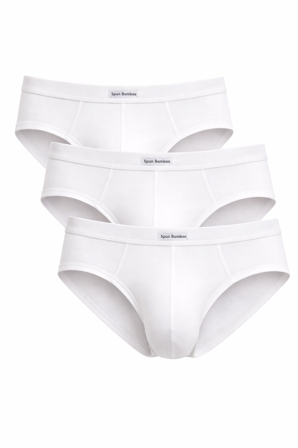 Men's Bamboo Viscose Briefs Underwear, white three-pack with Spun Bamboo waistband branding on Tampa Home & Garden Store