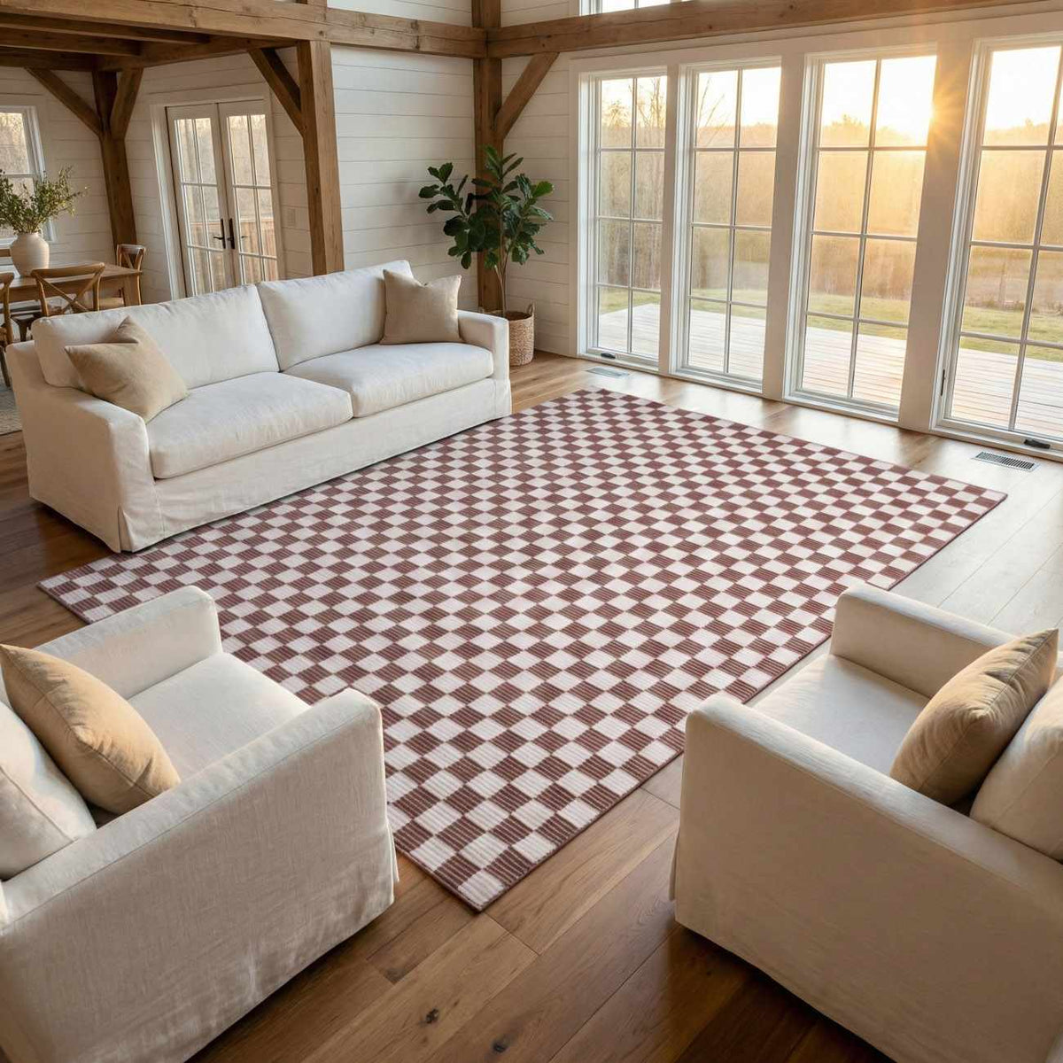 Kaysar Brown Checkered Washable Area Rug by Boutique Rugs on Tampa Home & Garden Store