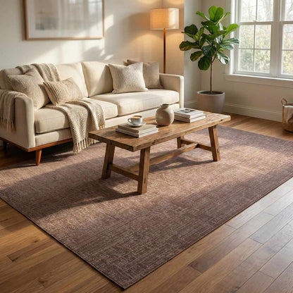 Leanna Light Brown Washable Area Rug, Boutique Rugs, textured neutral rug in a living room on Tampa Home & Garden Store