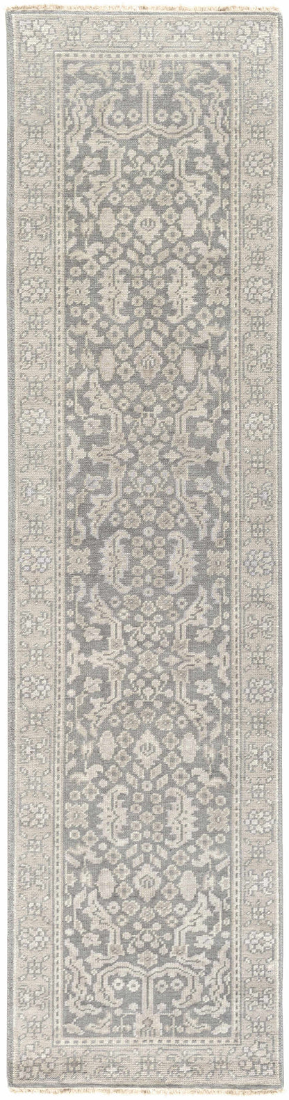 Bradfordsville Premium Rug by Boutique Rugs in gray and cream with floral medallion fringe on Tampa Home & Garden Store