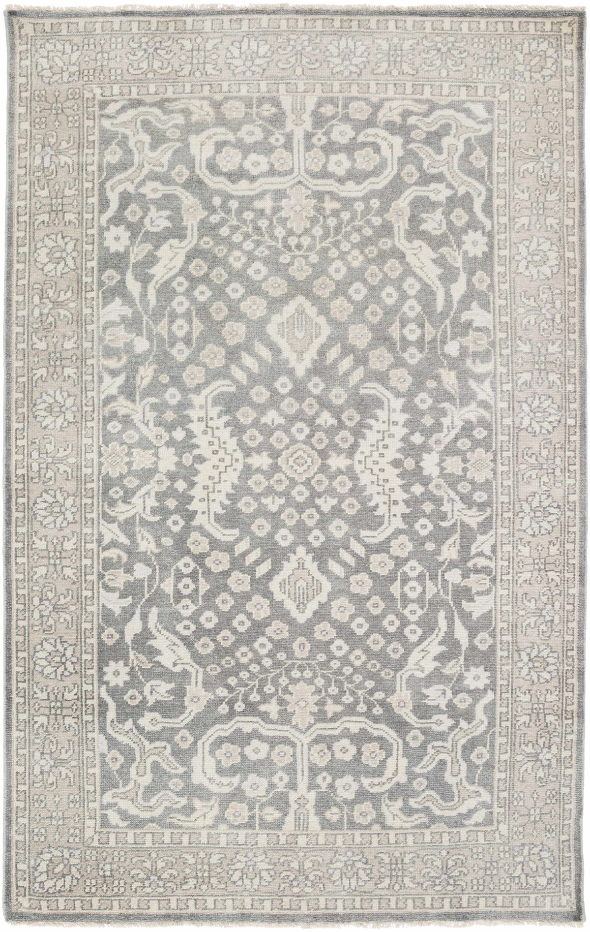 Bradfordsville Premium Rug, gray ivory palette, Boutique Rugs, ornate bordered rug on Tampa Home & Garden Store