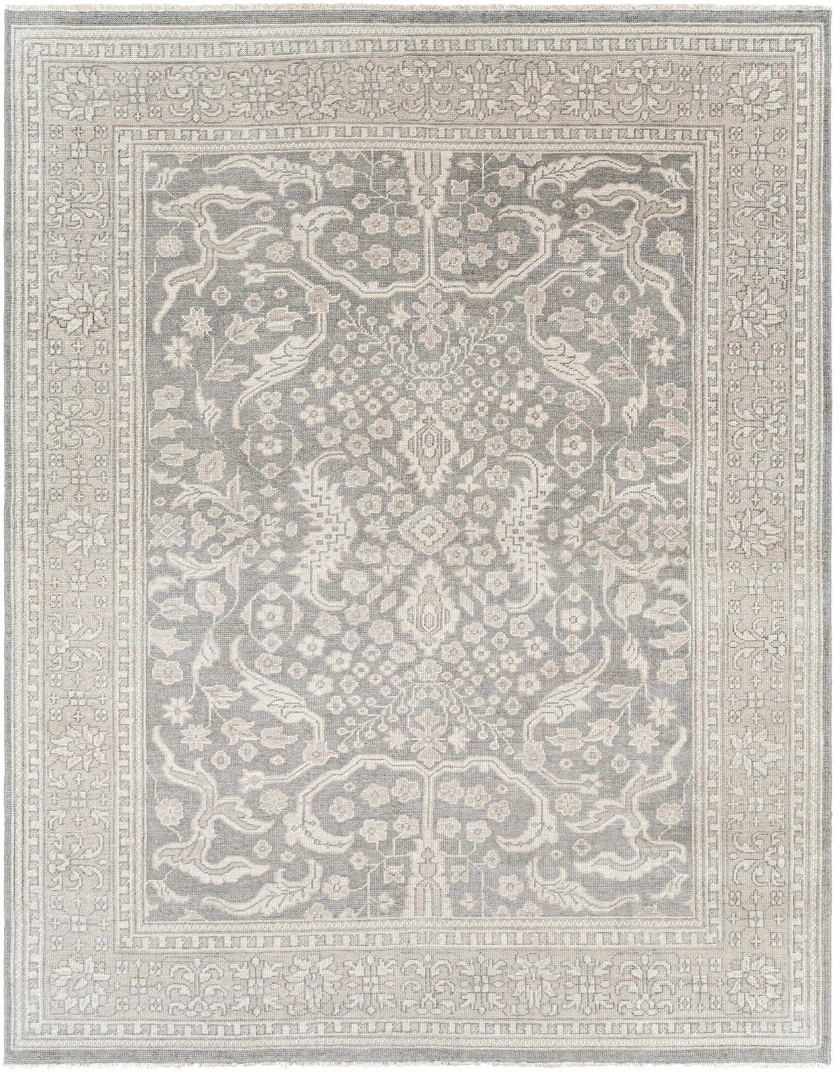 Bradfordsville Premium Rug by Boutique Rugs gray ivory ornate floral medallion border on Tampa Home & Garden Store