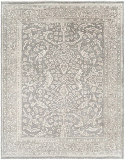 Bradfordsville Premium Rug by Boutique Rugs gray ivory ornate floral medallion border on Tampa Home & Garden Store