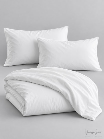 Oake Cotton Tencel Blend Reversible 3 PC Duvet Set King in white with two pillows Vanessa Jane on Tampa Home & Garden Store