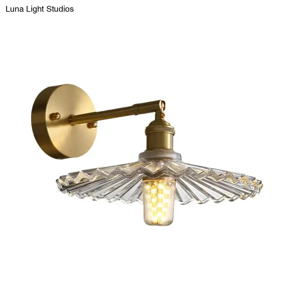 Brass Scalloped Glass Shade Bedside Sconce Light