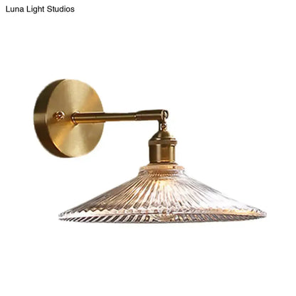 Brass Scalloped Glass Shade Bedside Sconce Light