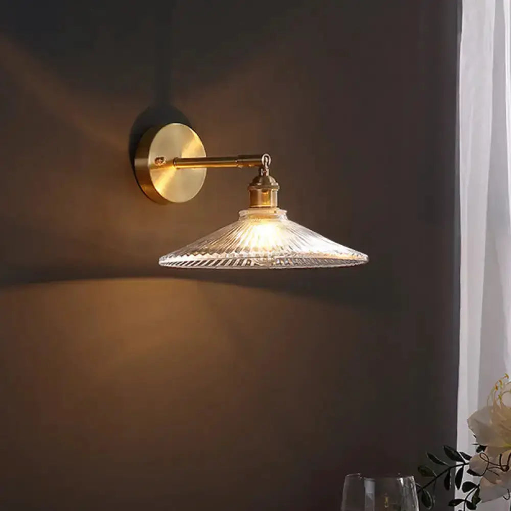 Brass Scalloped Glass Shade Bedside Sconce Light