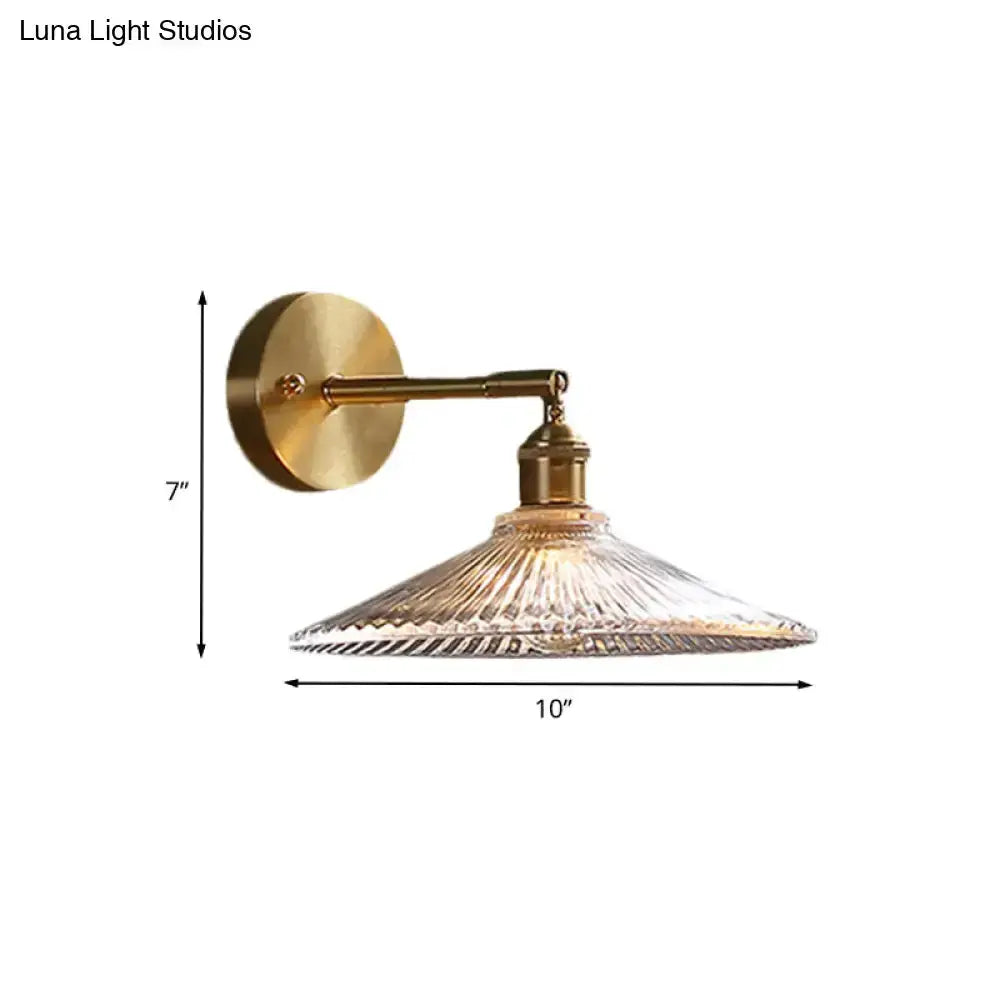 Brass Scalloped Glass Shade Bedside Sconce Light