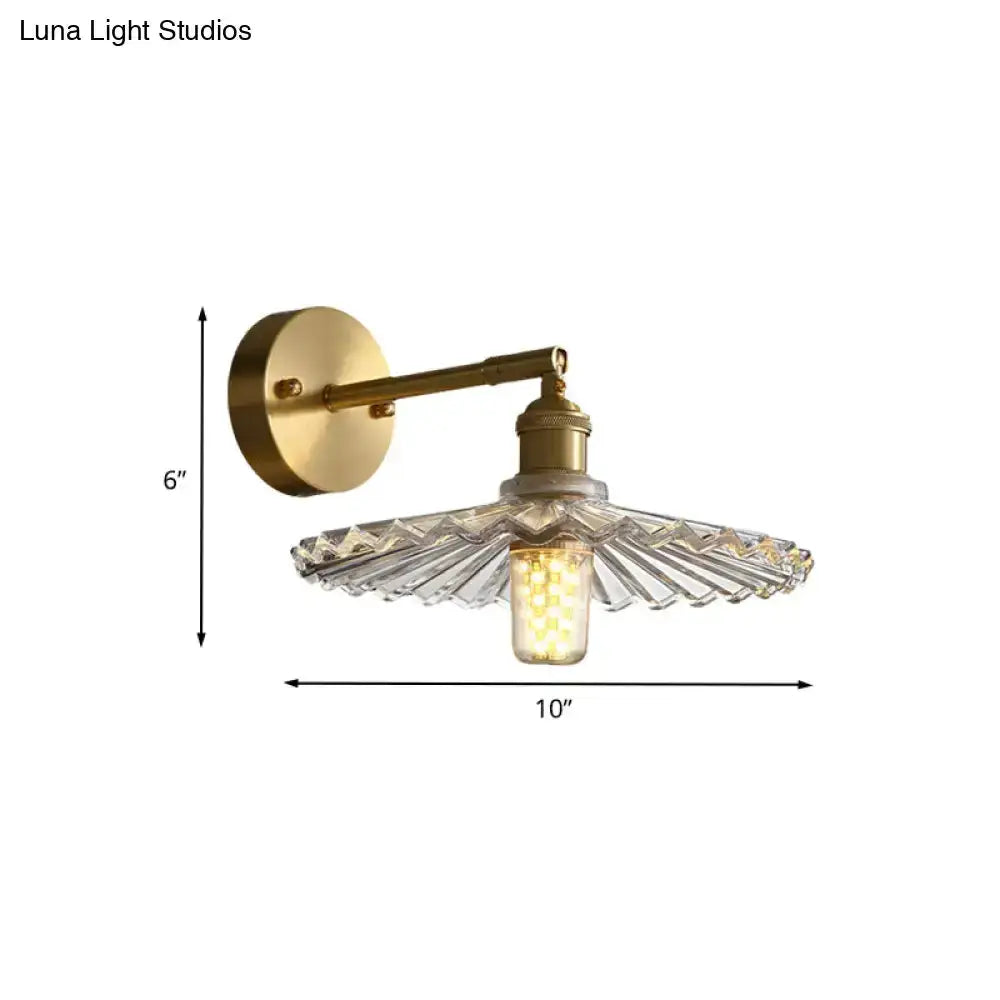 Brass Scalloped Glass Shade Bedside Sconce Light