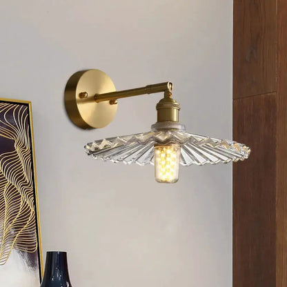 Brass Scalloped Glass Shade Bedside Sconce Light