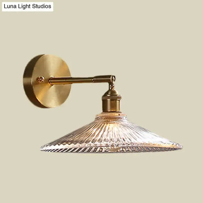 Brass Scalloped Glass Shade Bedside Sconce Light