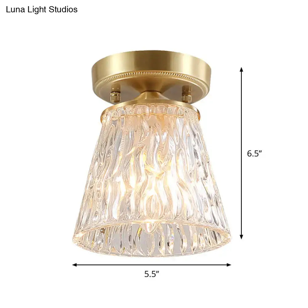 Brass glass flush mount light with textured clear glass shade by Decorbites on Tampa Home & Garden Store