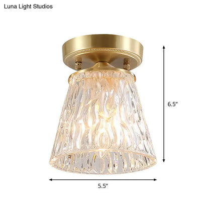 Brass Glass Flush Mount Light by Decorbites; ribbed glass shade, warm glow, ceiling mount on Tampa Home & Garden Store
