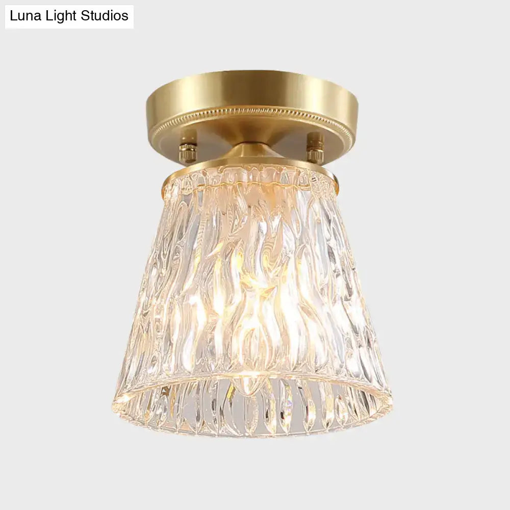 Brass Glass Flush Mount Light by Decorbites, textured clear glass shade, ceiling fixture on Tampa Home & Garden Store
