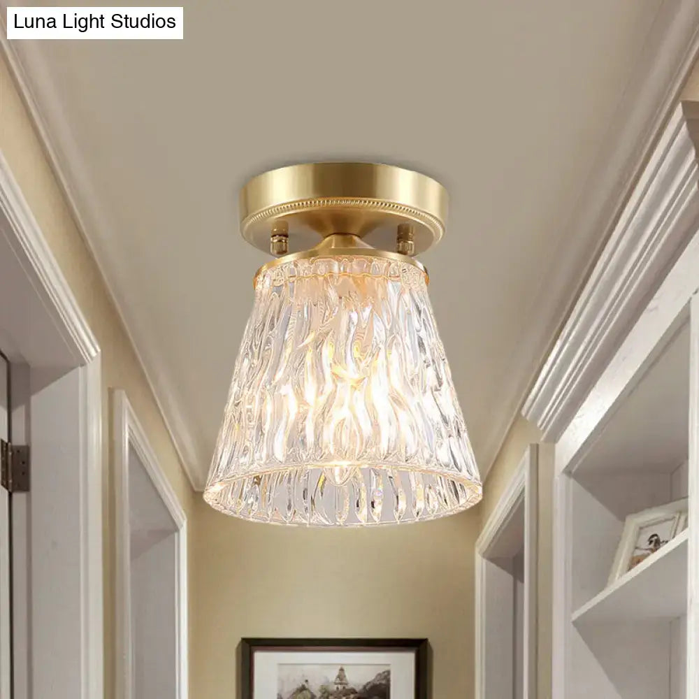 Brass glass flush mount light Decorbites with textured crystal shade on Tampa Home & Garden Store