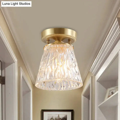 Brass glass flush mount light Decorbites with textured crystal shade on Tampa Home & Garden Store