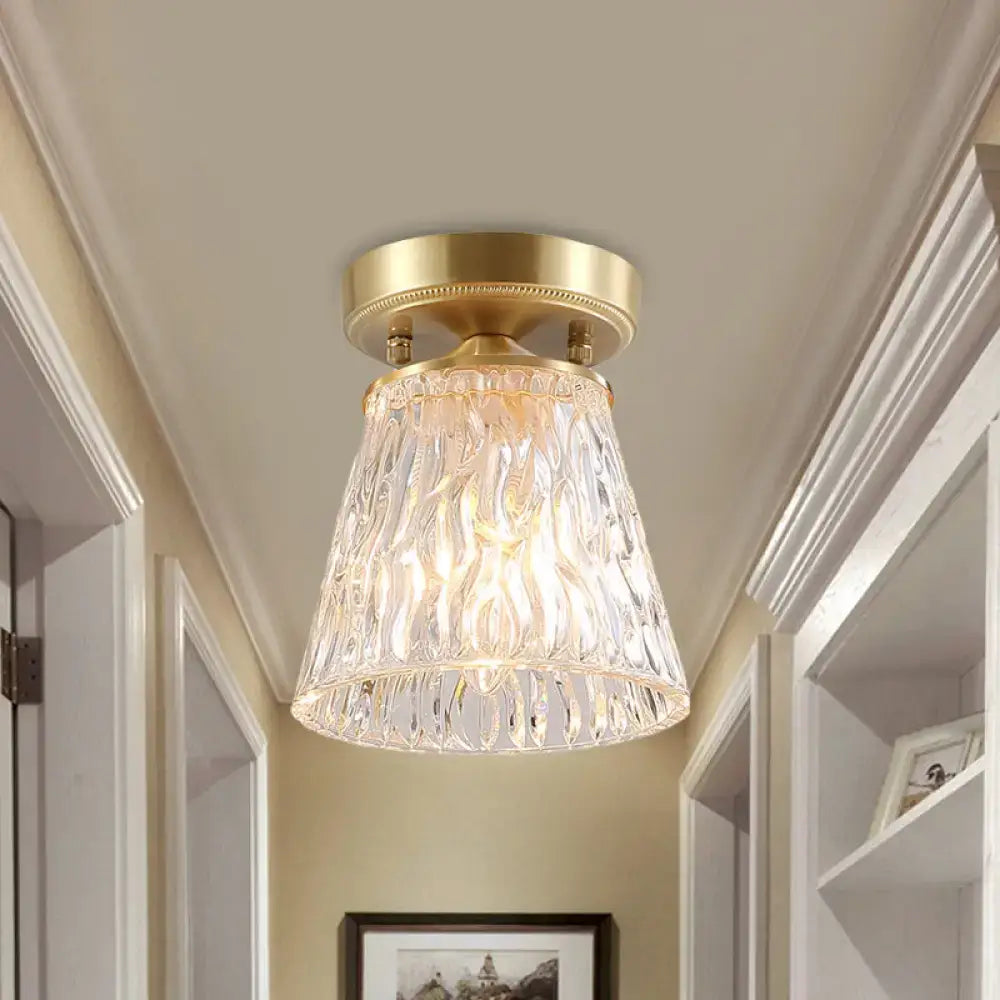 Brass Glass Flush Mount Light by Decorbites, textured clear glass shade, ceiling fixture on Tampa Home & Garden Store