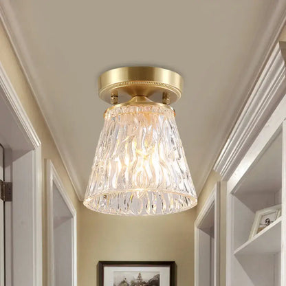 Brass Glass Flush Mount Light by Decorbites, textured clear glass shade, ceiling fixture on Tampa Home & Garden Store