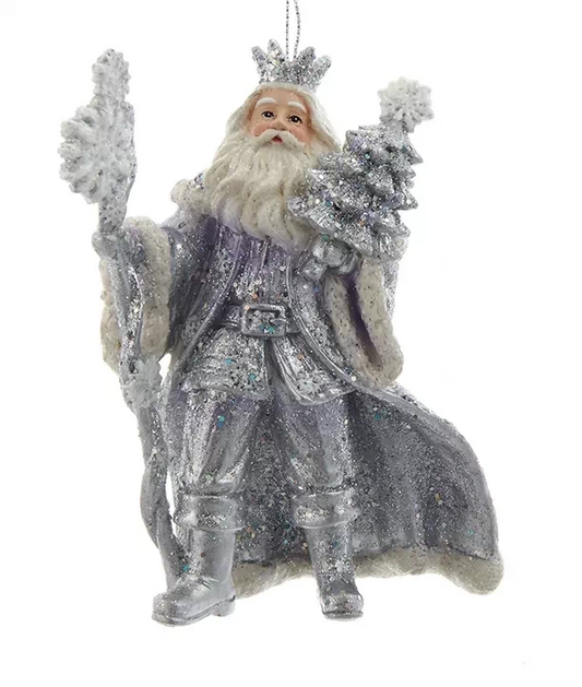 Sapin portant le Père Noël bleu lavande et argent