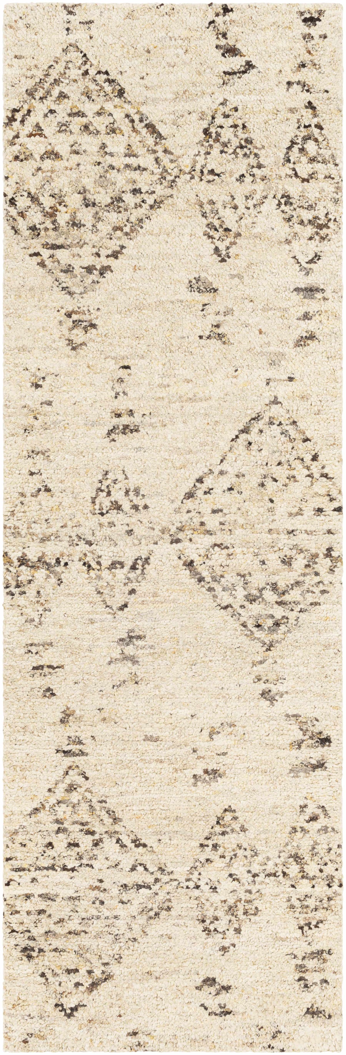 Rug Bordertown hand knotted wool rug in cream with diamond motif Boutique Rugs clearance on Tampa Home & Garden Store