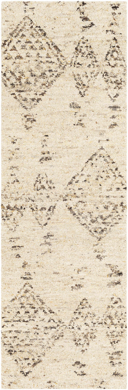 Rug Bordertown hand knotted wool rug in cream with diamond motif Boutique Rugs clearance on Tampa Home & Garden Store
