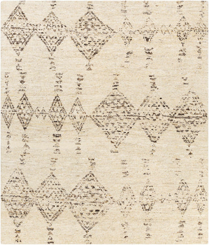 Bordertown Hand Knotted Wool Rug beige with brown geometric diamond motif by Boutique Rugs on Tampa Home & Garden Store