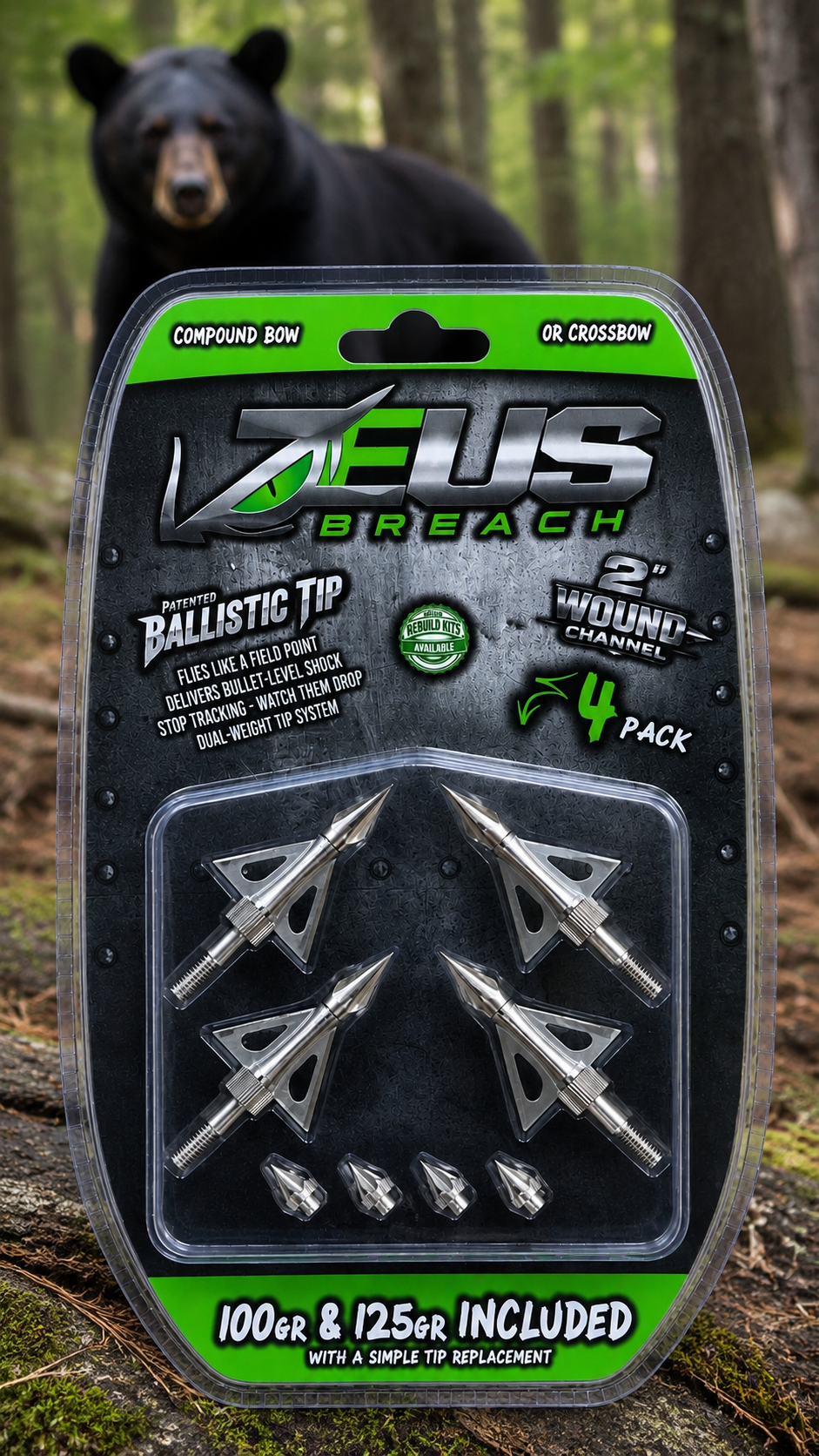 Zeus Breach broadheads 4-pack with 100/125 gr tips by Killz Products on Tampa Home & Garden Store