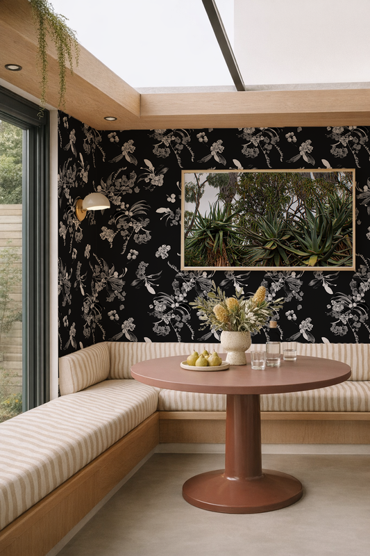 Floral Loquat Wallpaper, black and white