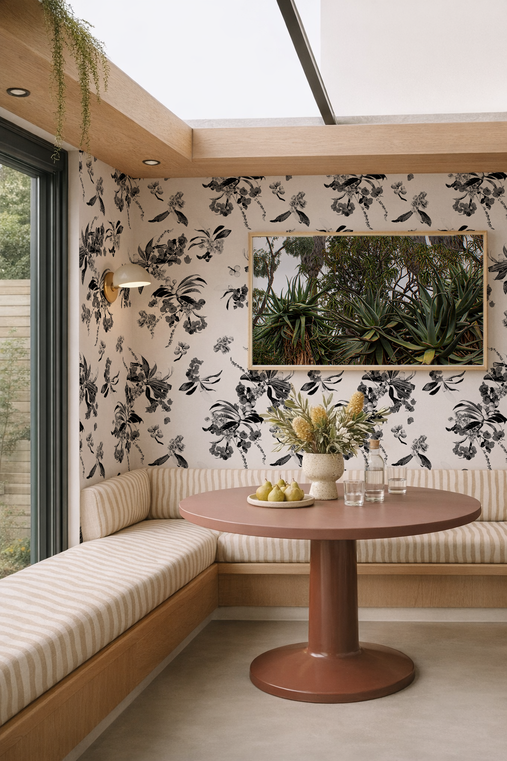 Floral Loquat Wallpaper, white and black