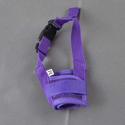 Purple nylon dog muzzle with breathable mesh and adjustable straps for outdoor walks on Tampa Home & Garden Store