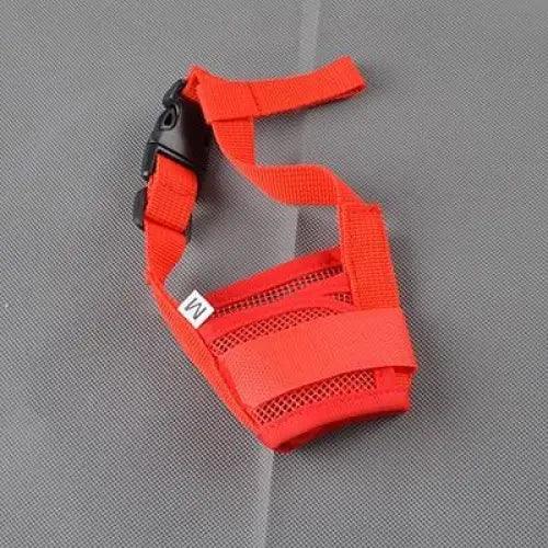 Breathable adjustable dog muzzle red nylon straps anti bark Stevvex pet muzzle for outdoor use on Tampa Home & Garden Store