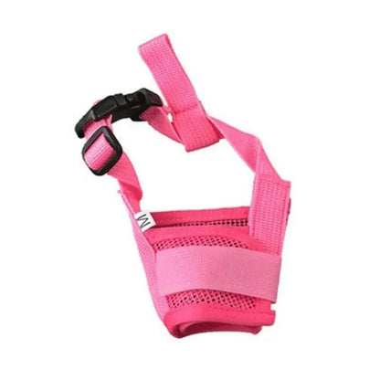 Pink breathable dog muzzle by Stevvex with nylon straps and black buckle for outdoor walking on Tampa Home & Garden Store