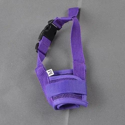 Breathable adjustable dog muzzle Stevvex purple nylon straps with black buckle for outdoor walking on Tampa Home & Garden Store