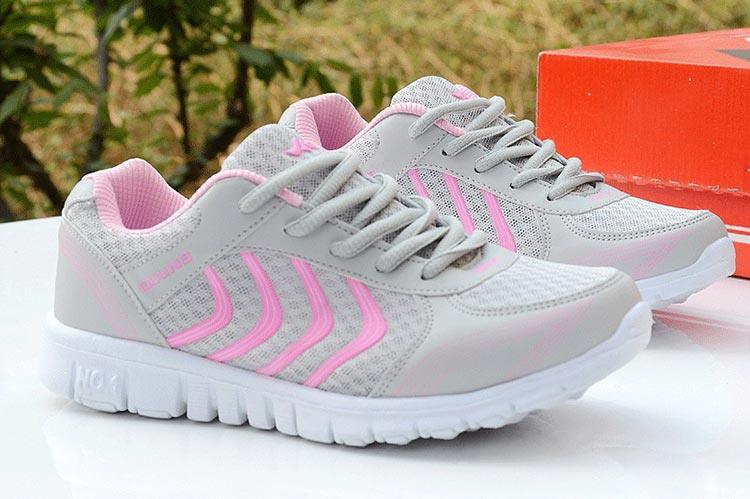 Stevvex breathable women sneakers white gray mesh pink accents lace-up casual athletic shoes on Tampa Home & Garden Store