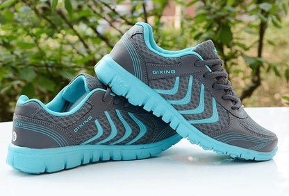 Stevvex breathable women's sneakers grey mesh upper turquoise lace-up casual athletic shoes on Tampa Home & Garden Store