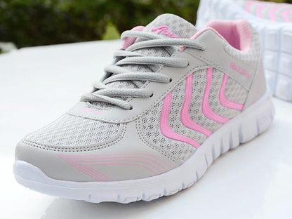 Stevvex breathable women sneakers white gray mesh lace-up pink casual athletic wear on Tampa Home & Garden Store