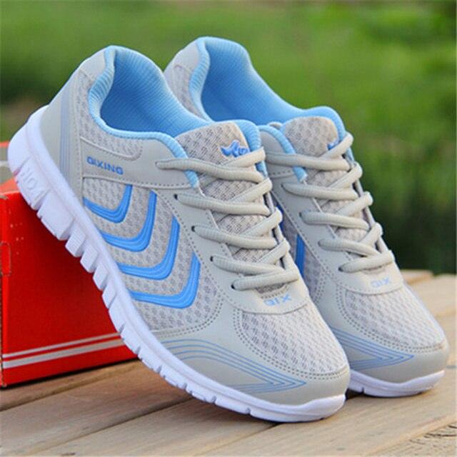 Stevvex women sneakers white and blue accents, mesh upper, lace-up casual running shoes on Tampa Home & Garden Store