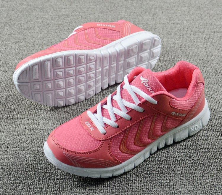 Breathable pink women's sneakers pair Stevvex lace-up mesh running shoes white sole on Tampa Home & Garden Store