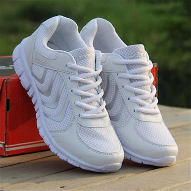 Sneakers white breathable mesh lace-up athletic casual pair on Tampa Home & Garden Store