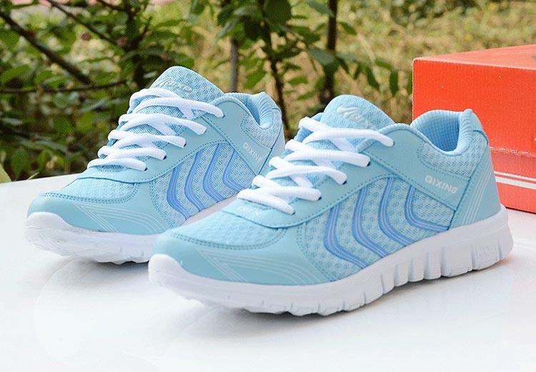 Stevvex breathable women sneakers light blue mesh lace-up casual athletic shoes, pair on Tampa Home & Garden Store