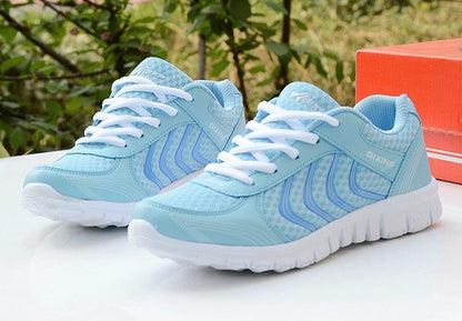 Stevvex breathable women sneakers light blue mesh lace-up casual athletic shoes, pair on Tampa Home & Garden Store