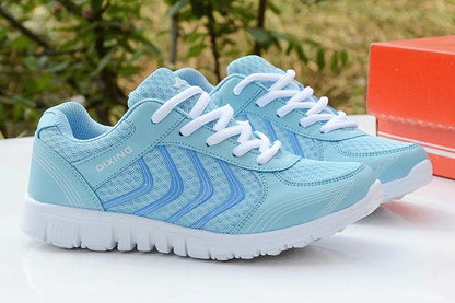 Breathable women sneakers Stevvex white blue mesh lace-up athletic shoes on Tampa Home & Garden Store