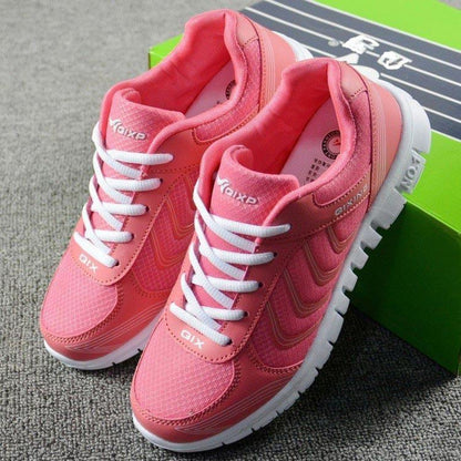 Breathable pink women's sneakers with white laces and white sole mesh upper by Stevvex on Tampa Home & Garden Store