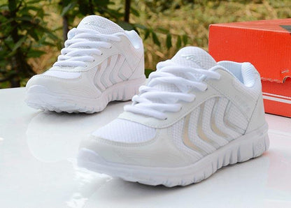 Stevvex white breathable women's sneakers pair with mesh, lace-up casual athletic shoes on Tampa Home & Garden Store