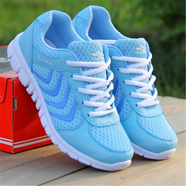 Stevvex blue mesh sneakers pair with white laces and cushioned sole on Tampa Home & Garden Store