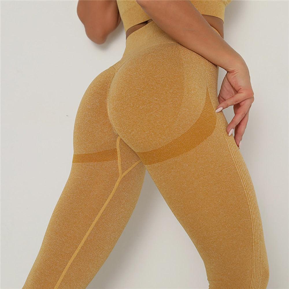 Stevvex high-waist leggings with seamless push-up design in caramel tan, tummy control on Tampa Home & Garden Store