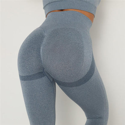 Breathable Leggings from Stevvex, high-waist seamless blue-grey with tummy control lift on Tampa Home & Garden Store