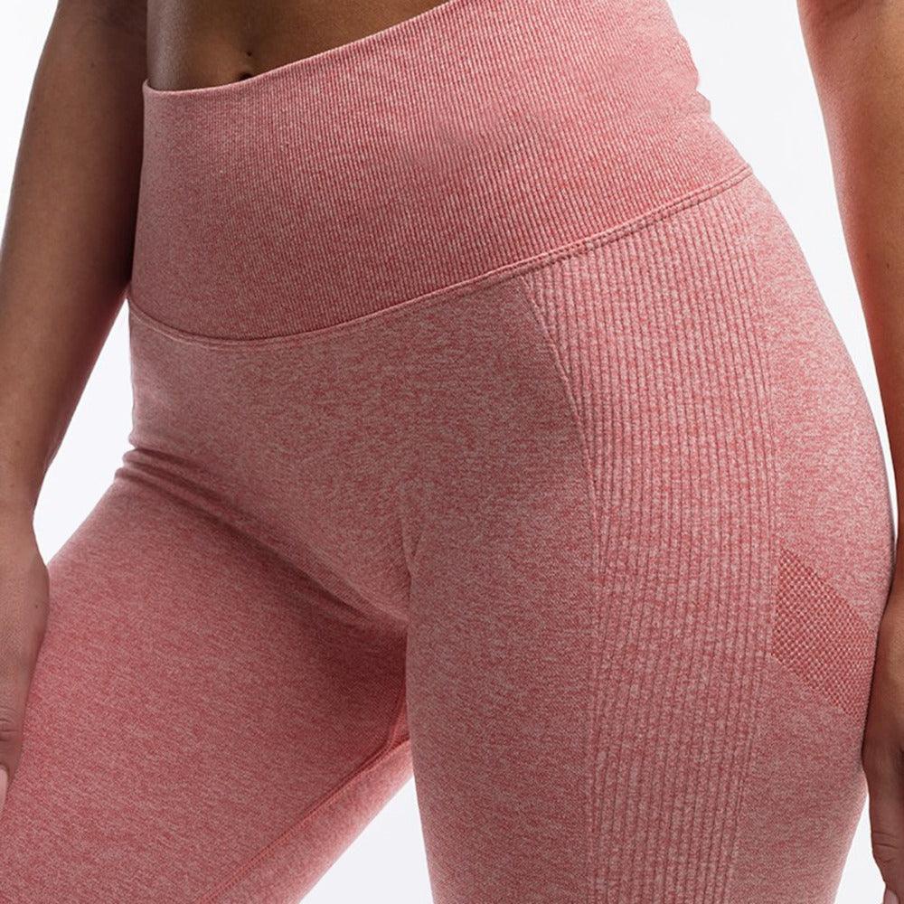 Stevvex rose pink high-waist ribbed leggings with tummy control gym pants on Tampa Home & Garden Store