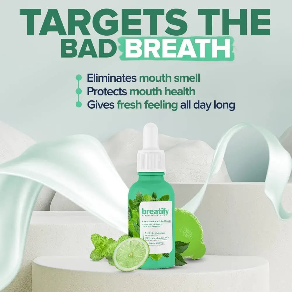 Breatify breath spray bottle, green container with mint leaves, 20 mL Beauty Care Bag on Tampa Home & Garden Store